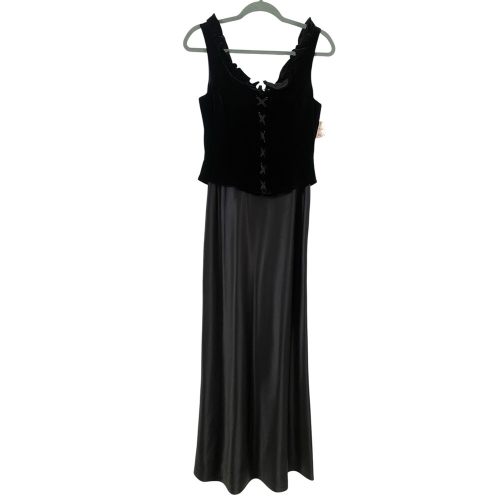 VTG Papell Boutique Sleeveless Evening Gown Velvet Lace Up Faux Corset Size 8 - Picture 1 of 10